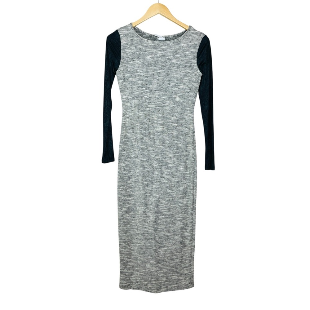 RIPE Gray Knit Colorblock Long Sleeve Midi Bodycon Dress Size SMALL